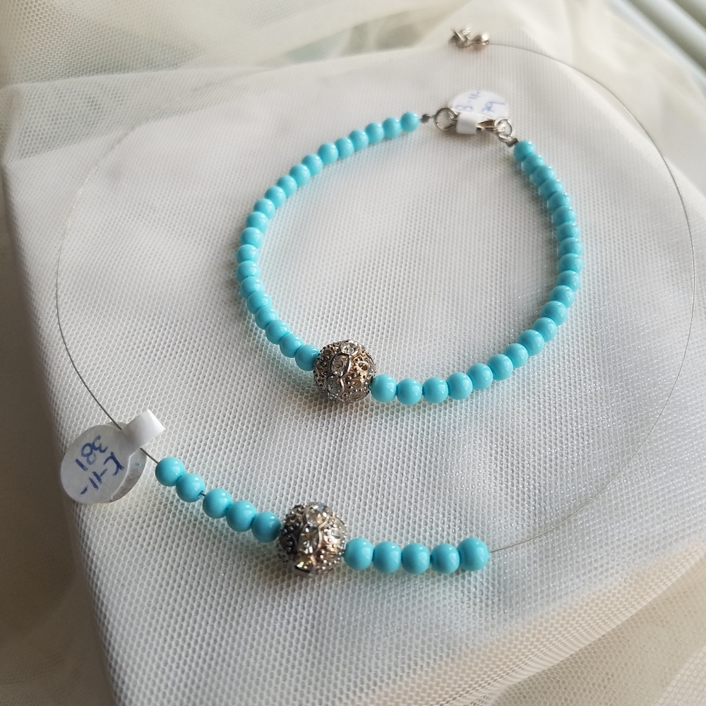 Swarovski Elements Turquoise Bead Bracelet & Necklace SET NWT